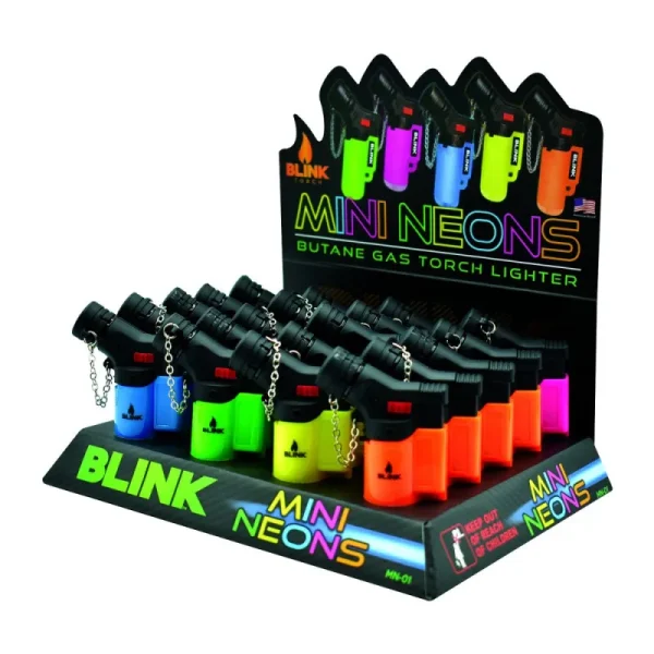 blink mini neons frosted flame torch lighter ct display x